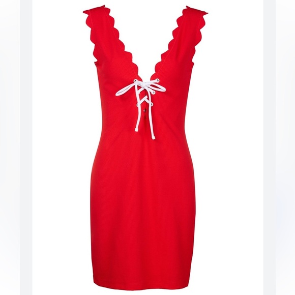 MARYSIA RESORT Rare Red Amagansett Tie Dress, Scalloped NWT medium ResortWear - Picture 2 of 4